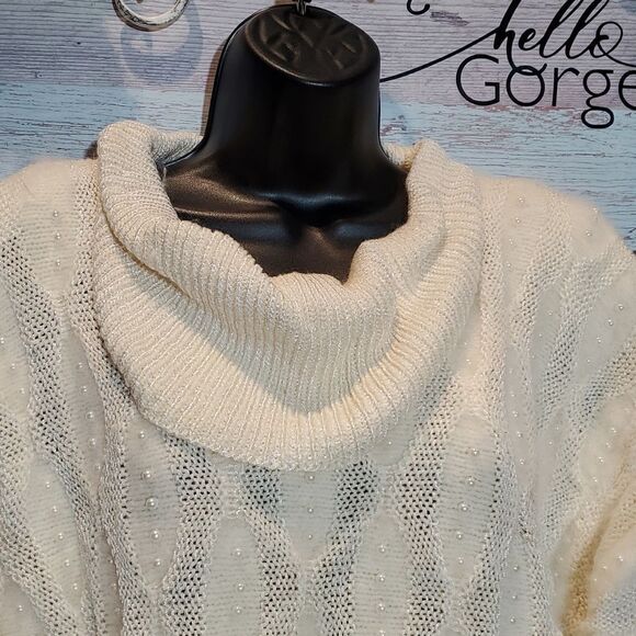 Jon Lawrence  Vintage Cream Wool/Angora Beaded Heavy Cowl Neck Sweater BoHo Warm - Picture 5 of 9